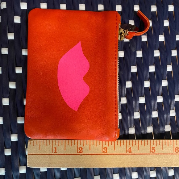 Clare V Bold Orange Pouch with Pink Lips Coin Purse - Picture 5 of 6
